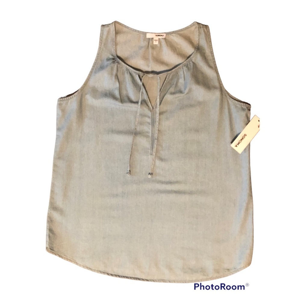 NWT Sonoma Womens Light Blue Denim Drawstring Top Size M